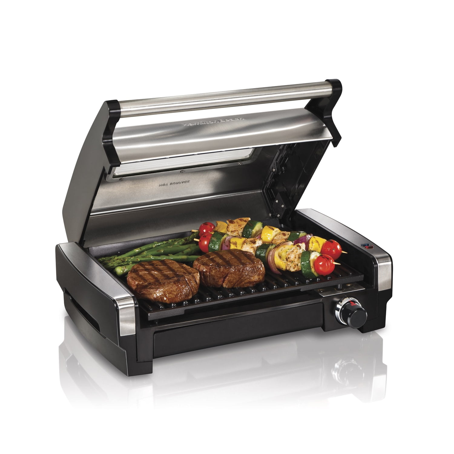 Hamilton Beach Electric Indoor Searing Grill with Viewing Window, Removable Easy to Clean Nonstick Plate, 6-Serving, Extra-Large Drip Tray, Stainless Steel, 25361 - image 4 of 5