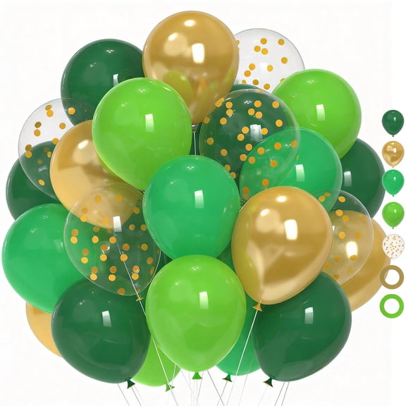 50 Pcs 12 Inch Dark Green Emerald Green Gold Balloons for Birthday Party Decorations