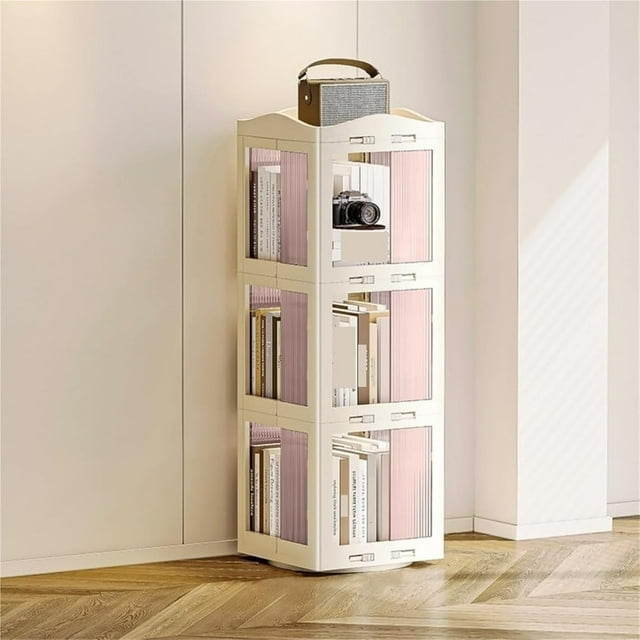 360° Rotating Bookshelf Foldable Transparent Bookcase Movable Multi Layer Display Cabinet for Living Room Study,Fit Most Home