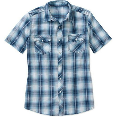 No Boundaries Men's Short Sleeve Snap Fr