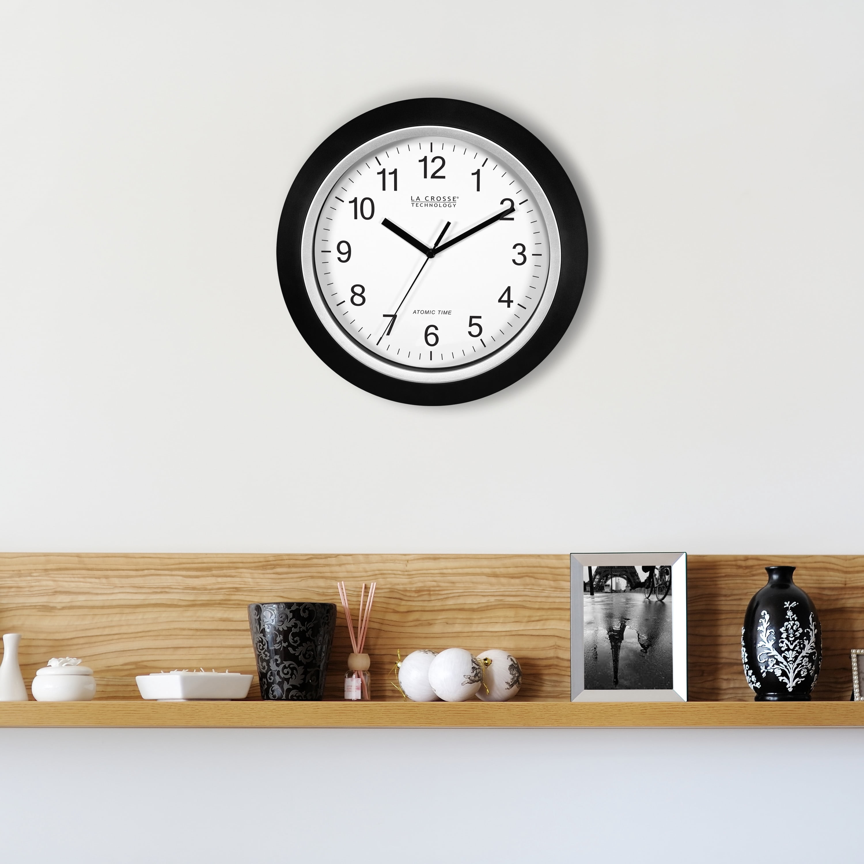 La Crosse Technology 10 inch Classic Black Atomic Analog Wall Clock, WT-3102B