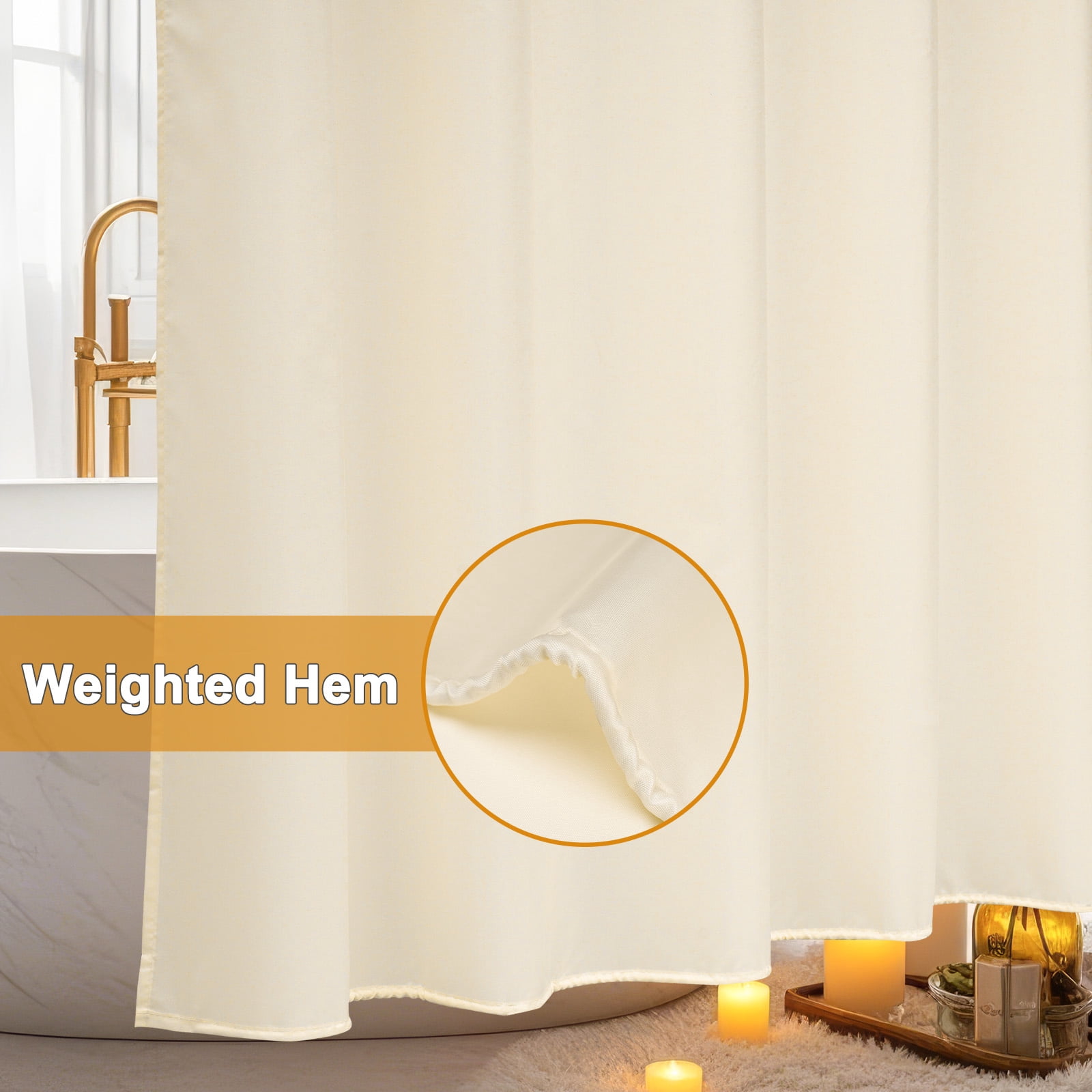Inosoo Fabric Shower Curtain Liner, 72"W x 84"H Waterproof Shower Liner with Hooks, Extra Long Cloth Shower Curtain, Mildew Resistant & Machine Washable, Beige