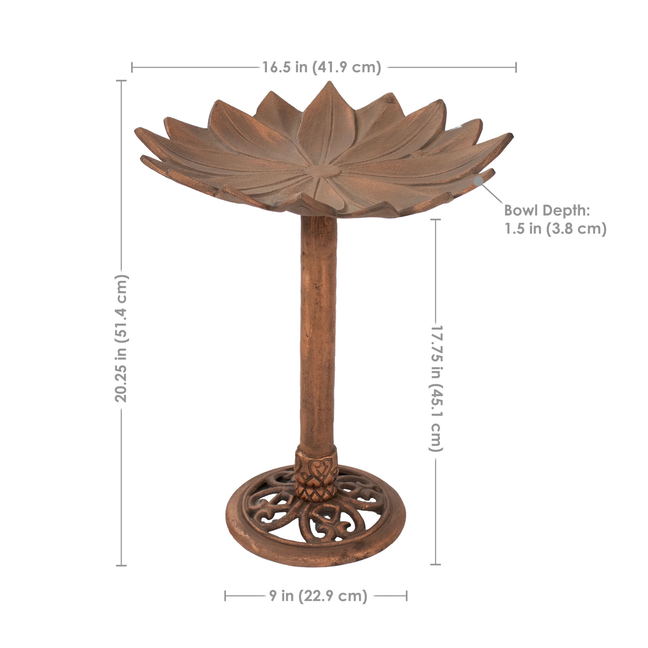 Sunnydaze Garden Lotus Freestanding Cast Aluminum Outdoor Bird Bath, Copper Patina