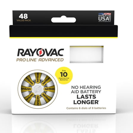 Rayovac Mercury Free Proline Advanced Size 10 Hearing Aid Batteries, Total of 48 Batteries
