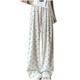 thumbnail image 2 of Jjayotai Women's Wide Leg Pants, Comfy Casual Bow Knot Print High Waisted Drawstring Long Pant, Pajama Palazzo Lounge Trousers White S, 2 of 9