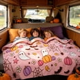 thumbnail image 4 of Cute Halloween Flannel Fleece Blanket – Pink Soft Throw with Ghosts, Pumpkins & Bats Print, Cozy Lightweight Bedding for Couch, Sofa & Autumn Decor, 4 of 7