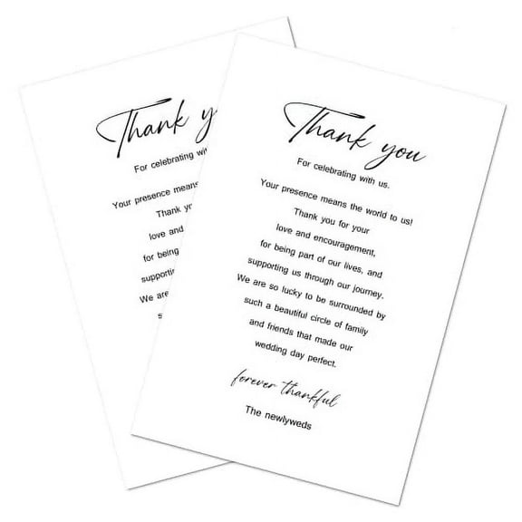 Modern Minimalist Wedding Thank You Place Cards, Place Setting Cards, For Bridal Shower, Reunion, Reception, Celebration, Rehearsals, Dinner Parties, Events 50 Cards 4"x6". Made in USA