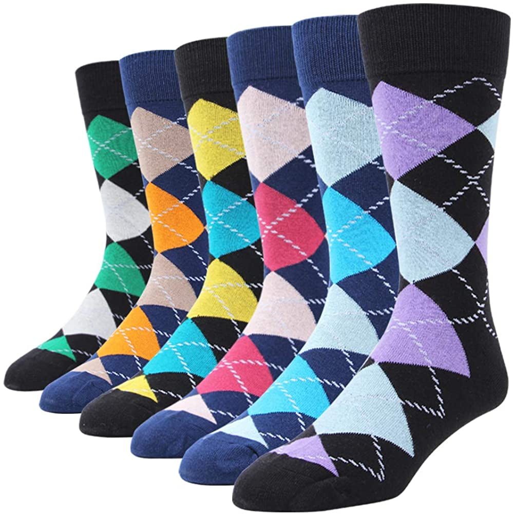 Men's Dress Socks Big & Tall 6Pack Argyle Striped Dark Color Classic