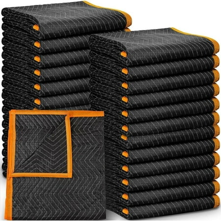 Simpli-Magic Heavy Duty Padded Moving Blankets (12 Pack) Black/Orange