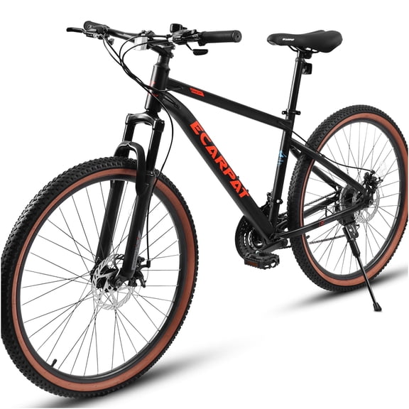 JERFIT 24 inch Mountain Bike for Teens, 21 Speed, Front Suspension, Disc Brakes, High Carbon Steel Frame, Alloy Rims, Red & Black Color