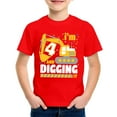 thumbnail image 3 of Hiiyo Grand T-Shirt Garçon Imprimé Excavatrice Manches Courtes T-Shirt, Rouge, 3 of 3