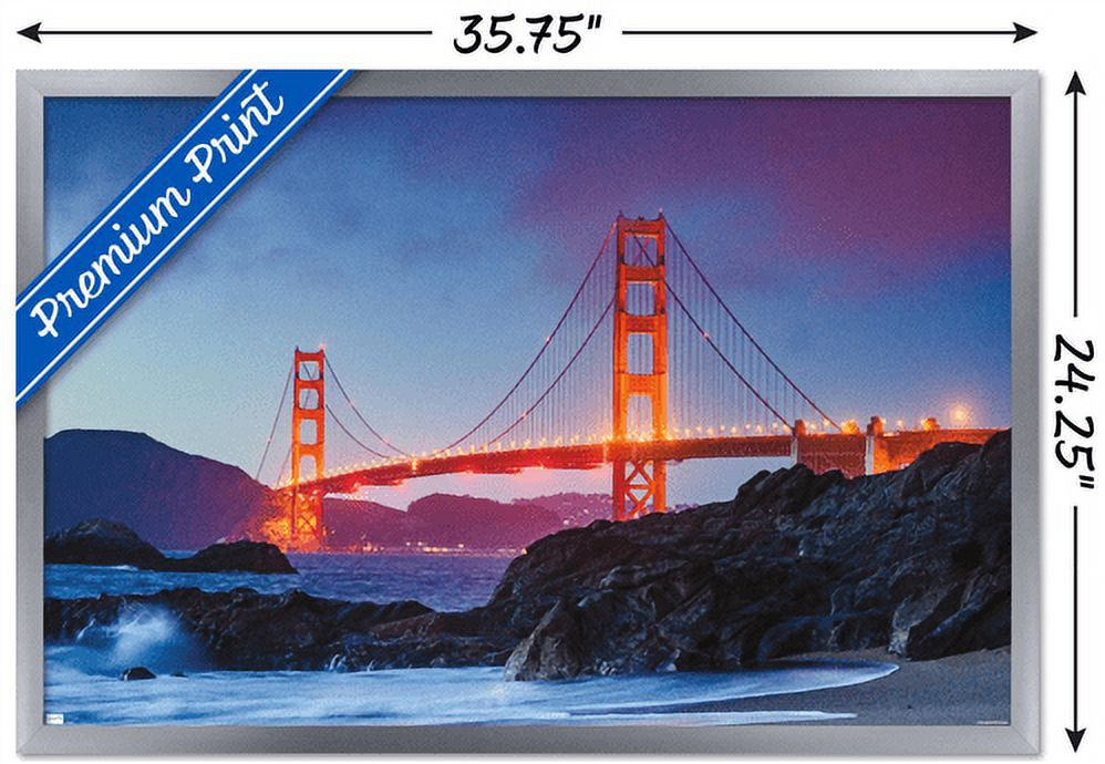 Wonders of the World - Golden Gate Bridge Wall Poster, 22.375" x 34", Framed