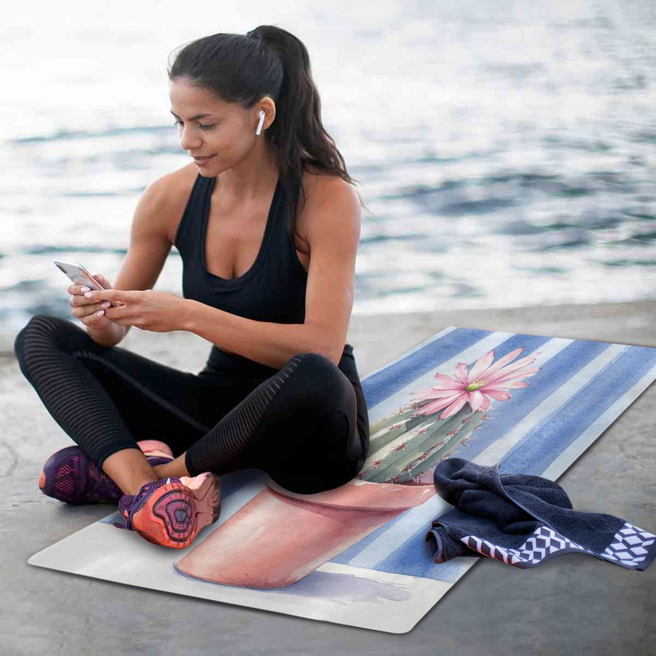 BZSMCE Yoga Mat Women Cactus in Pot Fitness Mat