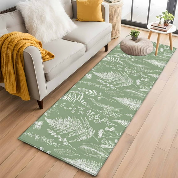 Sage Green Botanical Kitchen Runner Rug 2x6 Washable Runners for Hallway Non Slip Farmhouse Country Leaves Plant Large Area Rug Indoor Floor Carpet for Bathroom Laundry Entryway Bedroom Living Room