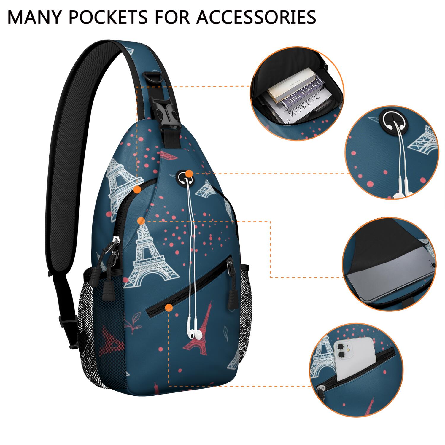Eiffel Tower Sling Backpack for Women Men Travel Sling Bag Chest Bag for Traveling Office Shoulder Bag Gym Sports Travel Hiking Daypack