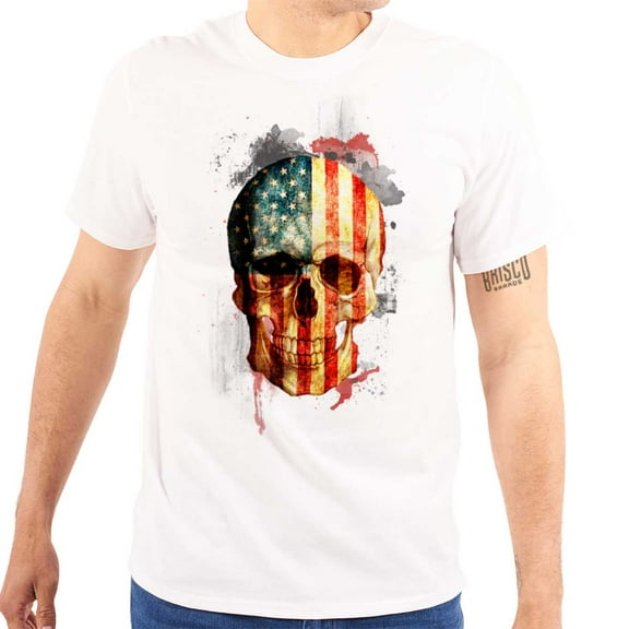 American Flag Skull Cool Patriotic Plus Size Crewneck Graphic Tee Shirt Brisco Brands 3X
