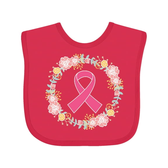 Inktastic Breast Cancer Pink Ribbon Awareness Wreath Girls Baby Bib