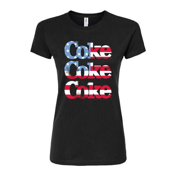 Coca-Cola - Coke Repeated Distressed Flag Fill - Juniors Fitted Graphic T-Shirt