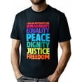 thumbnail image 1 of Camiseta de manga corta estampada de algodón de 220 g con cuello redondo para hombre, color negro. Camiseta deportiva de ocio. Derechos humanos. Soy defensor de la igualdad de derechos humanos., 1 of 6