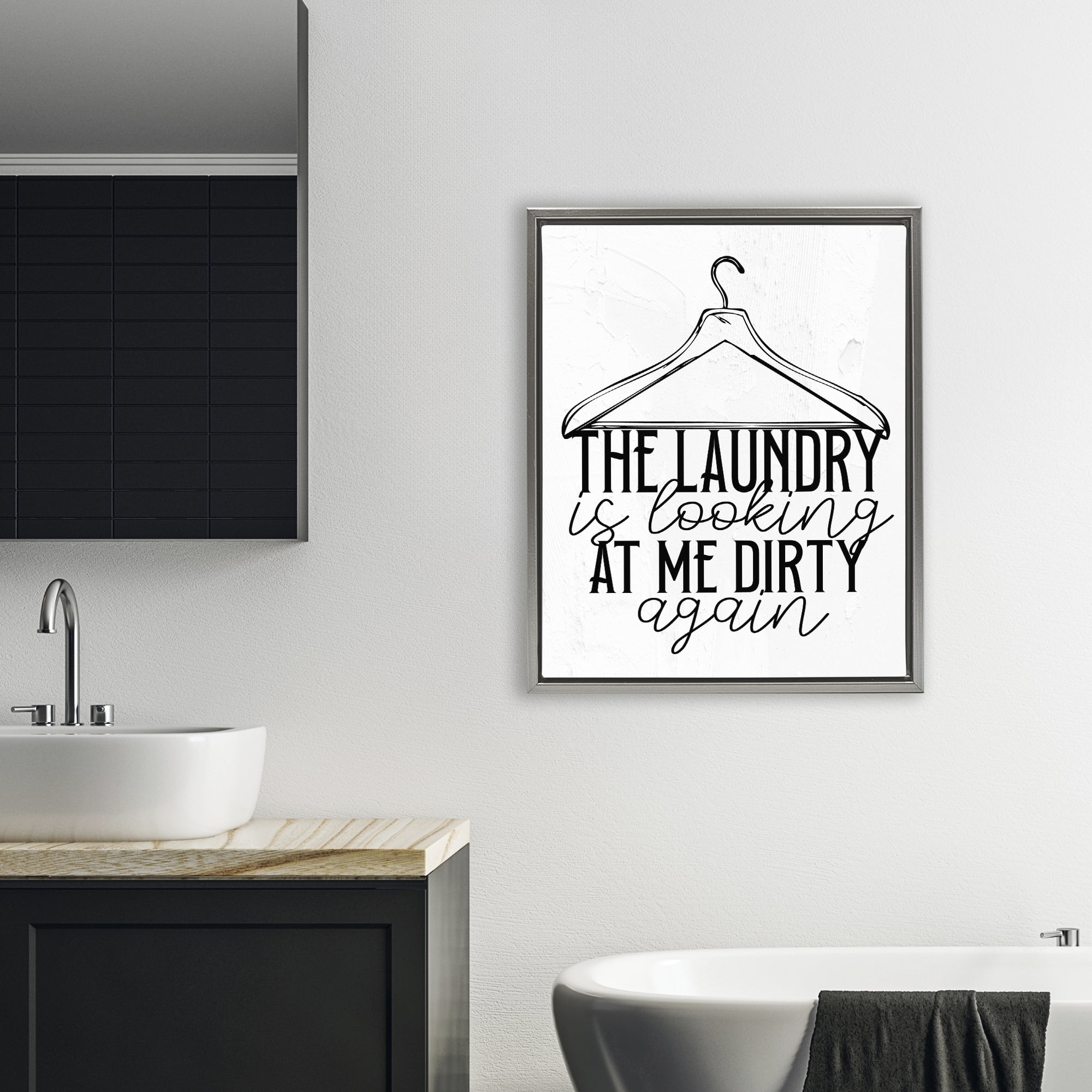 Laundry Is Looking At Me Dirty Gray Framed Floater Canvas Wall Art, design by Kim Allen