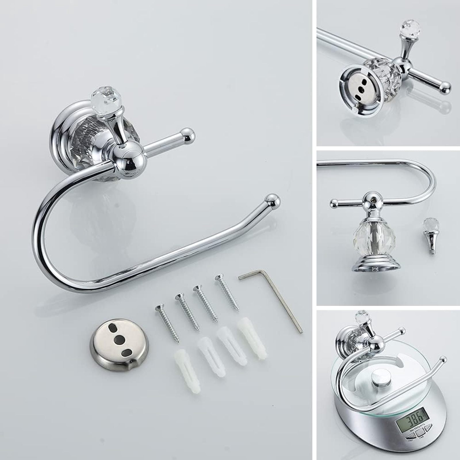 SQDWYGUO WOLIBEER Crystal Toilet Paper Holder, Polished Chrome Tissue Paper Holder Silver Bathroom Toilet Roll Hanger Wall Mounted Brass,6.3in*2.46in