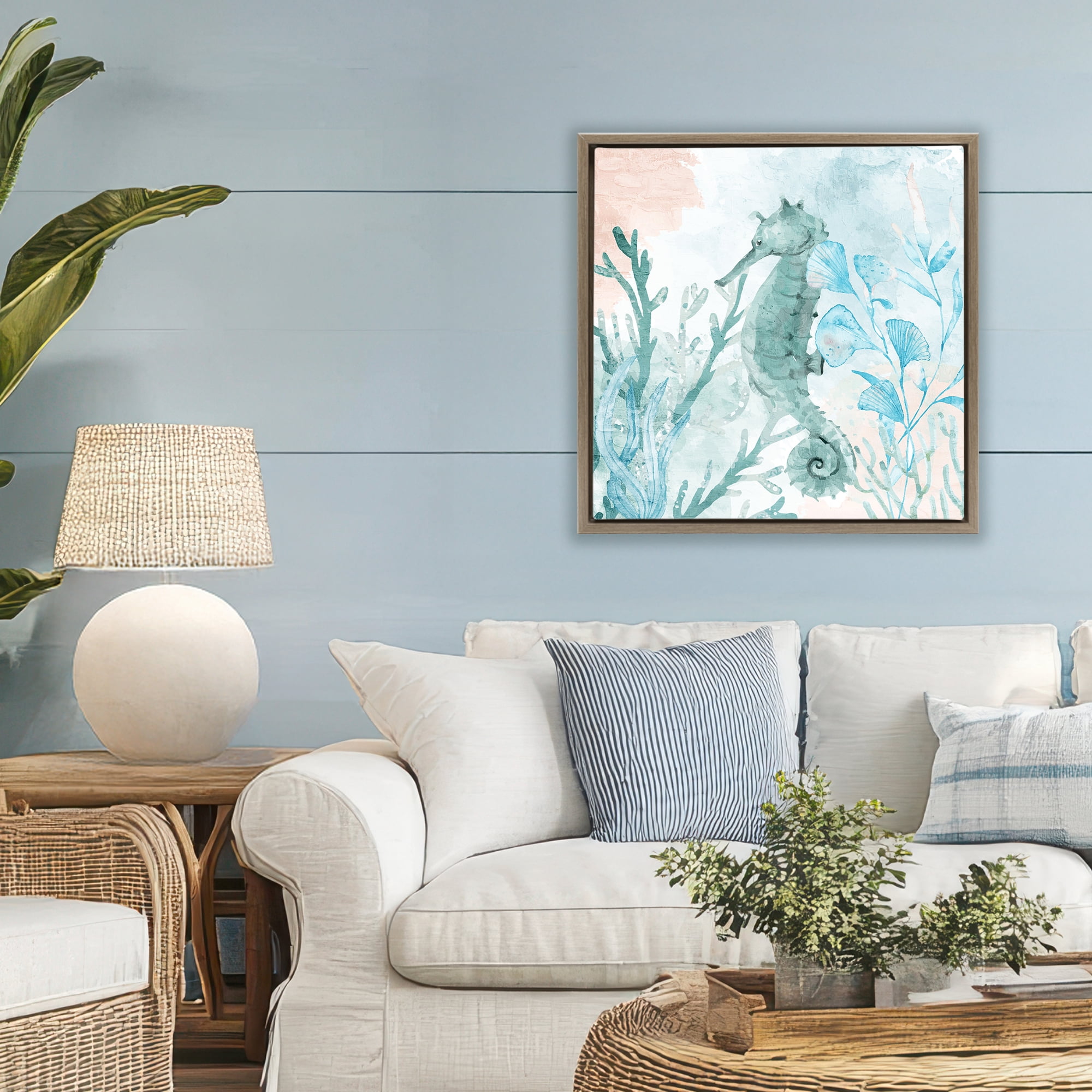Stupell Industries Seahorse Sea Swim Brown Framed Floater Canvas Wall Art, design by Kim Allen