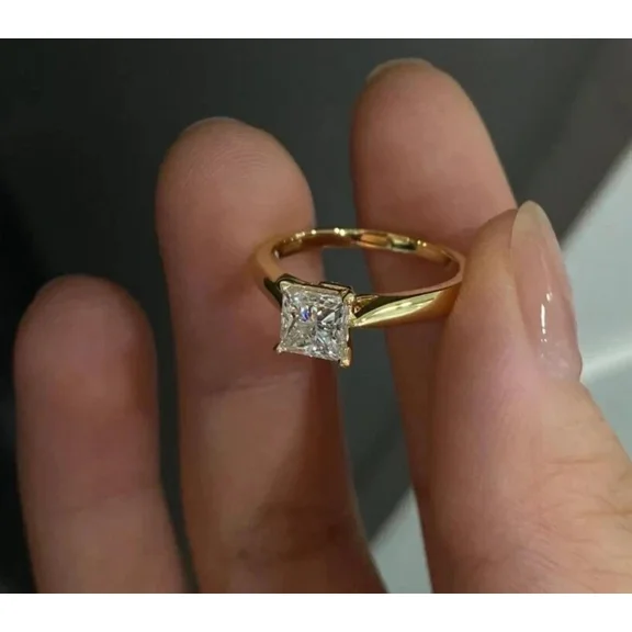 2 ct Princess Cut Moissanite Engagement Ring 14k Yellow Gold Plated