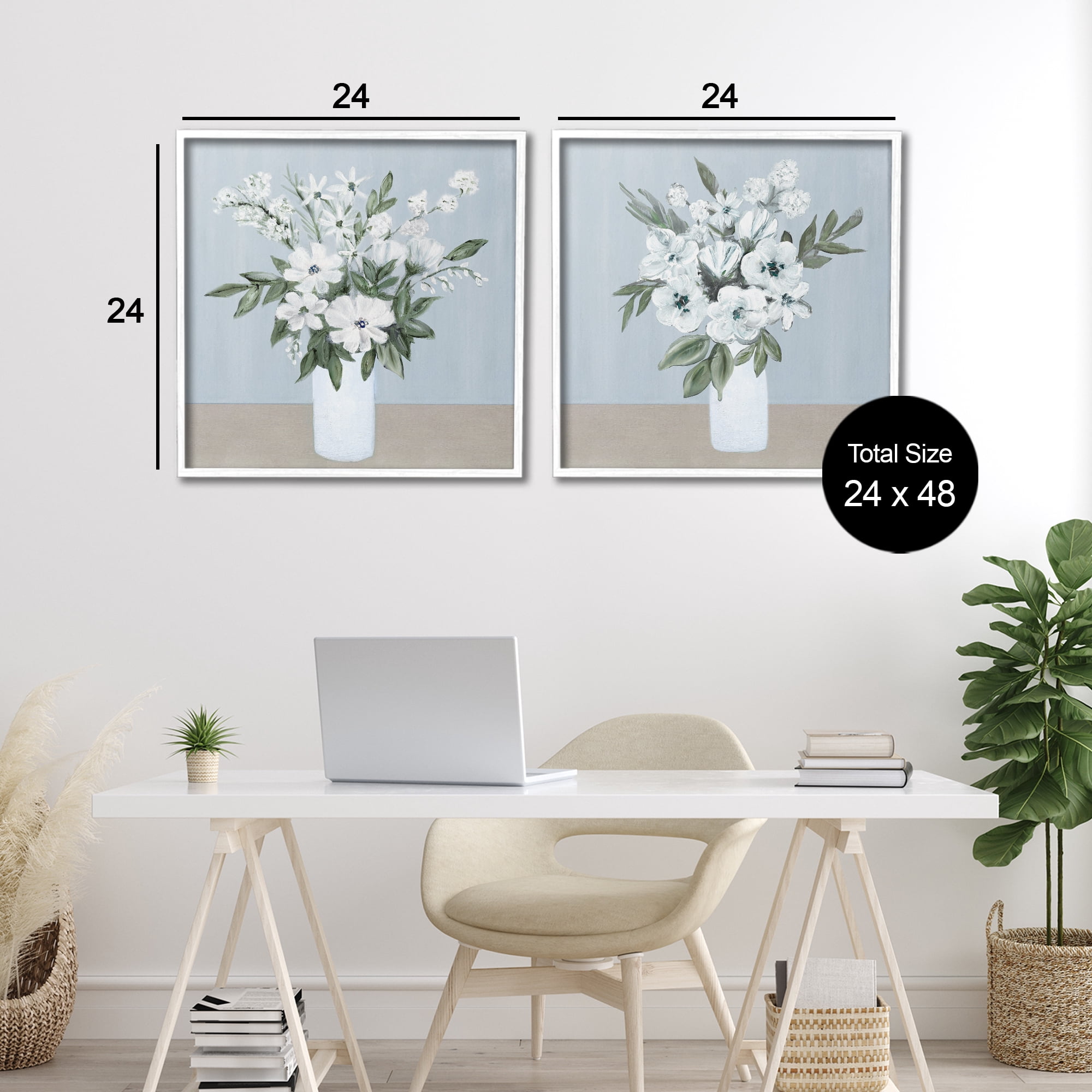 Stupell Industries Mixed White Blossoms 2 Piece White Framed Giclee Art Set, design by Marilyn Dunlap