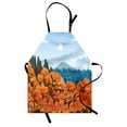 thumbnail image 1 of Forest Apron, Display of Backwoods with Open Sky Mountains and Clouds, Unisex Kitchen Bib with Adjustable Neck for Cooking Gardening, Adult Size, Army Green Pale Blue, by Ambesonne, 1 of 4