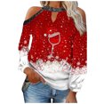 thumbnail image 1 of Mujeres otoño Navidad impreso linterna Sexy manga larga sin tirantes pulóver fuera del hombro blusa camiseta Tops Fridja FKASFK6051, 1 of 4