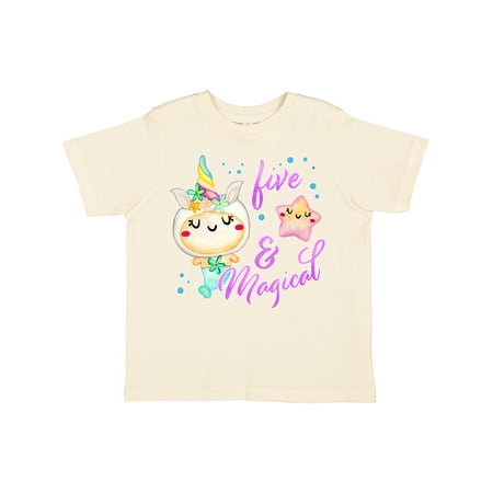 

Inktastic Five and Magical- Fifth Birthday Mermaid with Unicorn Horn Gift Toddler Boy or Toddler Girl T-Shirt