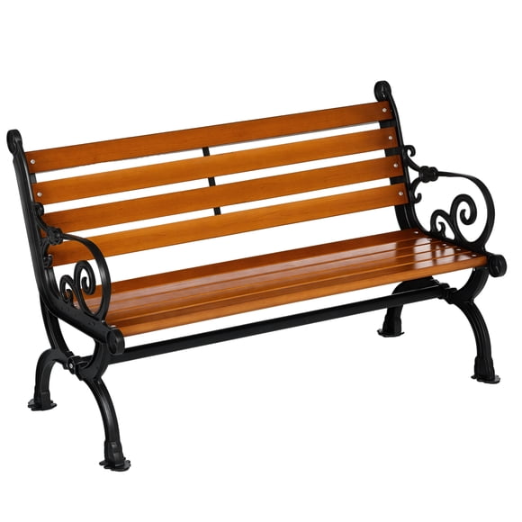 Outsunny Outdoor Garden Bench, Aluminum Wood Patio Loveseat, Teak Colour
