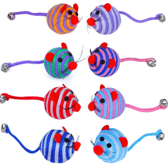 opvise Ball Toy Cartoon Stripe Pet Supplies Nylon Rope Round Ball Mouse Long Tail Toy for Cat Random Color