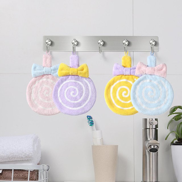 4 toallas de mano para niños con bucles para colgar, toallas gruesas de secado rápido para platos, toallas de mano para colgar para niños pequeños, perfecl Colgar toallas prácticas