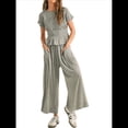 thumbnail image 3 of Conjunto de Dos Piezas para Mujer: Top Fruncido y Pantalón Conjunto Informal Bohemio de Cintura Alta con Bolsillos Gris XL, 3 of 7