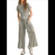 thumbnail image 3 of Conjunto de Dos Piezas para Mujer: Top Fruncido y Pantalón Conjunto Informal Bohemio de Cintura Alta con Bolsillos Gris XL, 3 of 7