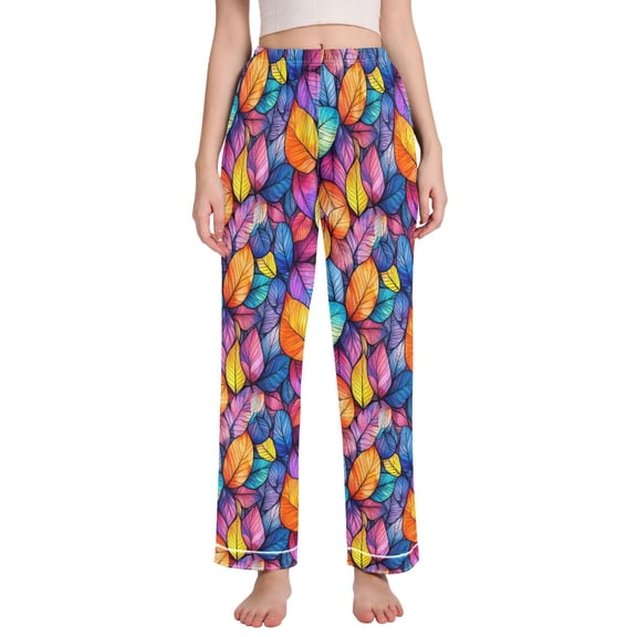 FORMRS Women's Pajama Pants with Pockets Soft Comfy Loungewear Sleep Bottom, Sizes S-2XL, Colorful Leaves
