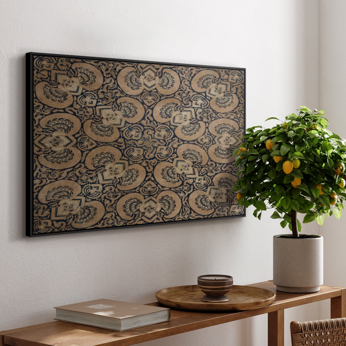 Vintage Abstract Print-III Framed in Black Wood Gallery Wrapped Canvas 25 in. x 37 in.
