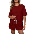 thumbnail image 2 of Bloomae Two Piece Sets for Women Summer Lounge Short Sets Moisture-Wicking Casual Short Sleeve Side Slit Crewneck T-Shirts and Drawstring Elastic Waist Shorts Airport Travel Matching Outfits, 2 of 8