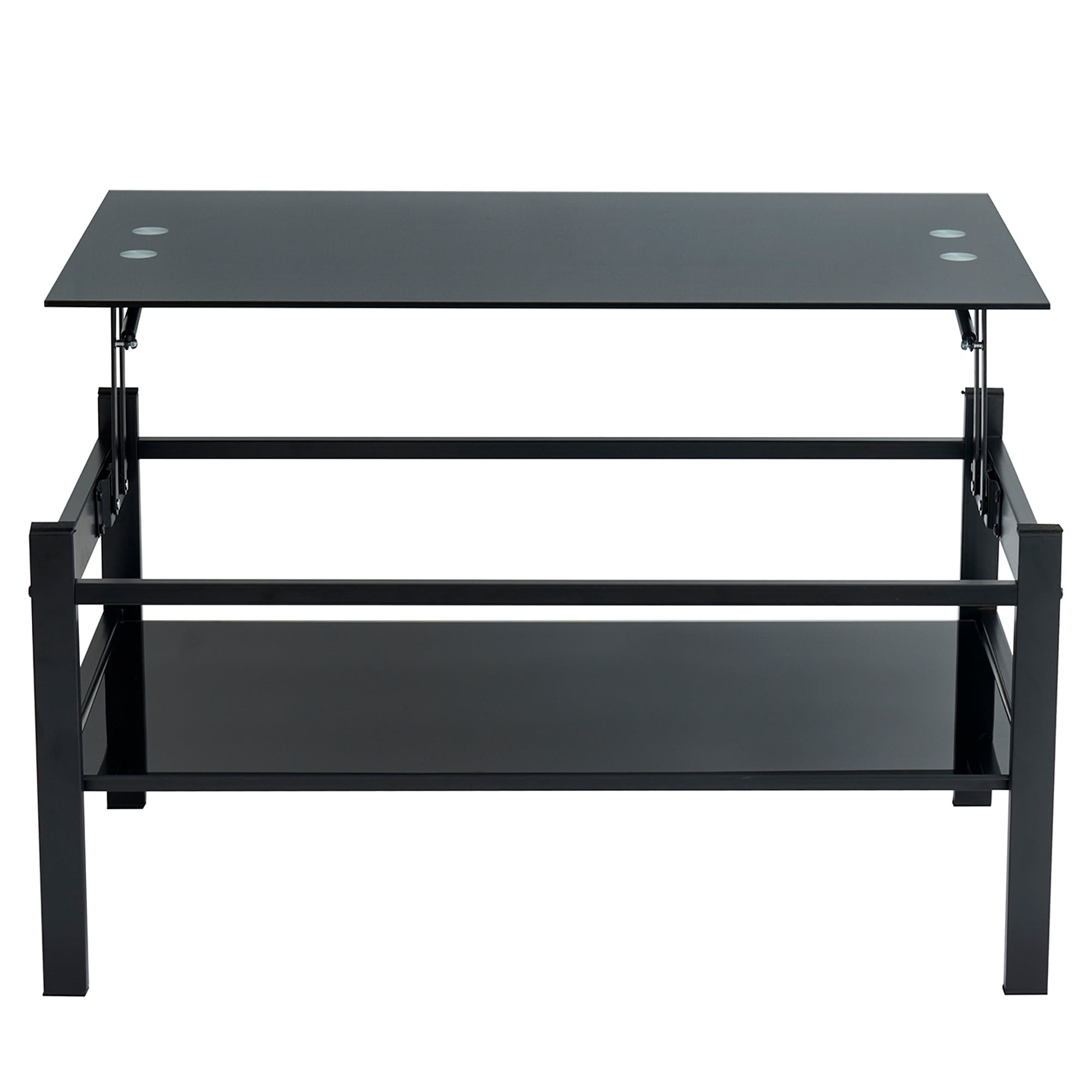 Glass Lift Top Coffee Table, Modern Simple 2-Layer Tempered Glass Coffee Table for Living Room, Black