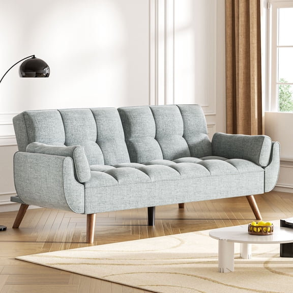 usihxjg Comfortable Futon Sofa Bed with Adjustable Backrests & Armrests, Modern Convertible Couch Sofa for Small Spaces, Living Room, Corduroy Futon Sofa Bed, Gray