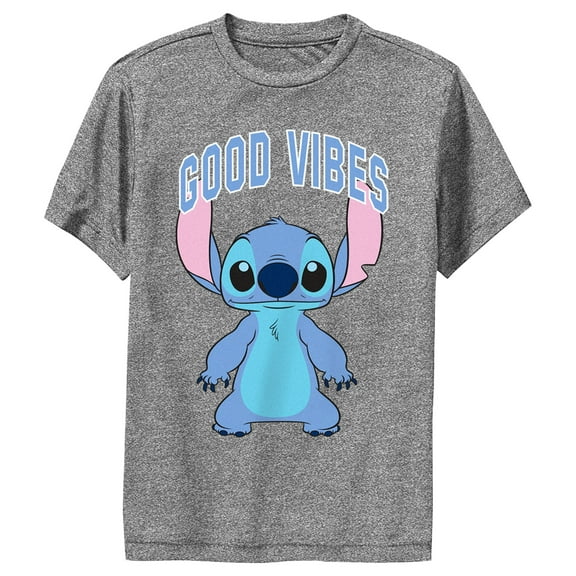 Boy's Lilo & Stitch Good Vibes Collegiate Stitch  Performance Graphic Tee Charcoal Heather Medium