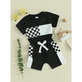 thumbnail image 4 of Musuos Toddler Boys Summer 2 Piece Outfits 12 18 24M 3 4T Plaid Patchwork Short Sleeve T-Shirt and Elastic Shorts, 4 of 10