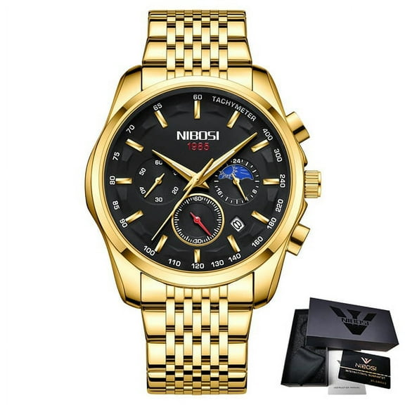 Nibosi 2022 Watch For Men Luxury Gold Fashion Quartz Clock Chronograph Sport Waterproof Stainless Wristwatch Relogio Masculino - Quartz Wristwatches