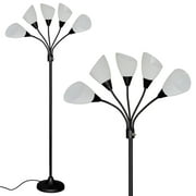 Multi Head Modern Medusa 5 Light Floor Lamp with Frosted White Shades & Black Finish (Uses E26 Bulb)