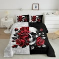 thumbnail image 3 of Feelyou Gothic Skull Teens Bedding Comforter Set, Valentine's Day Rose Twin Comforter Sets, Black Red Flower Reversible Bedding Set, Microfiber Bedroom Decor, 2-Piece, 3 of 9