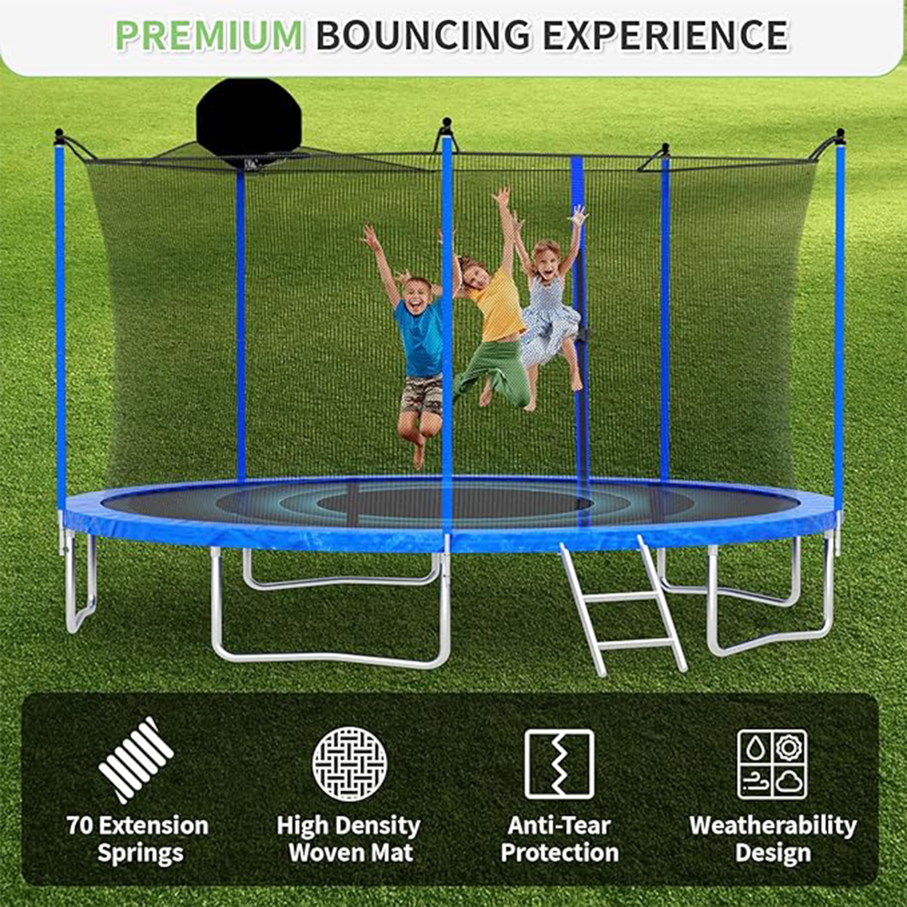 Biotree 12 FT Trampoline for Kids and Adults, Outdoor Trampoline with Basketball Hoop & Safety Enclosure Net,Large Load Capacity Heavy-Duty Jumping Trampoline for Boys and Girls