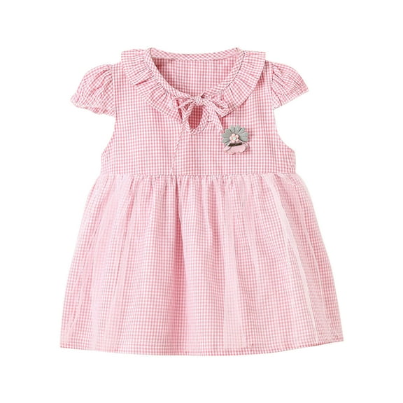 Fengqque Summer Fly Sleeve Dress for Toddler Baby Girls - Small Checkered Mesh Skirt, Stylish & Fun