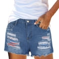 thumbnail image 1 of Aayomet Shorts pour Femmes Shorts à Poches Drapeau Stretch Mode Imprimé Jeans pour Femmes (Bleu, L), 1 of 5