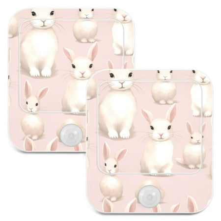 

Rabbits on Pink LED Motion Sensor Night Light Plug into Wall 2 Pack Auto Dusk to Dawn Adjustable